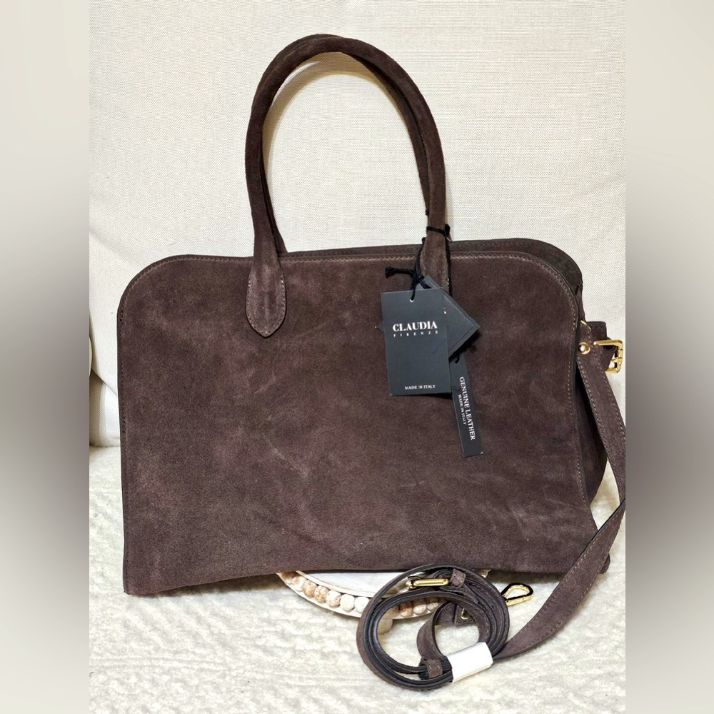 CLAUDIA FIRENZE Chocolate Brown Suede Satchel VHTF